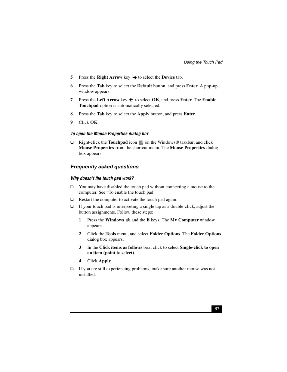 Frequently asked questions | Sony PCG-GRS100 User Manual | Page 87 / 208