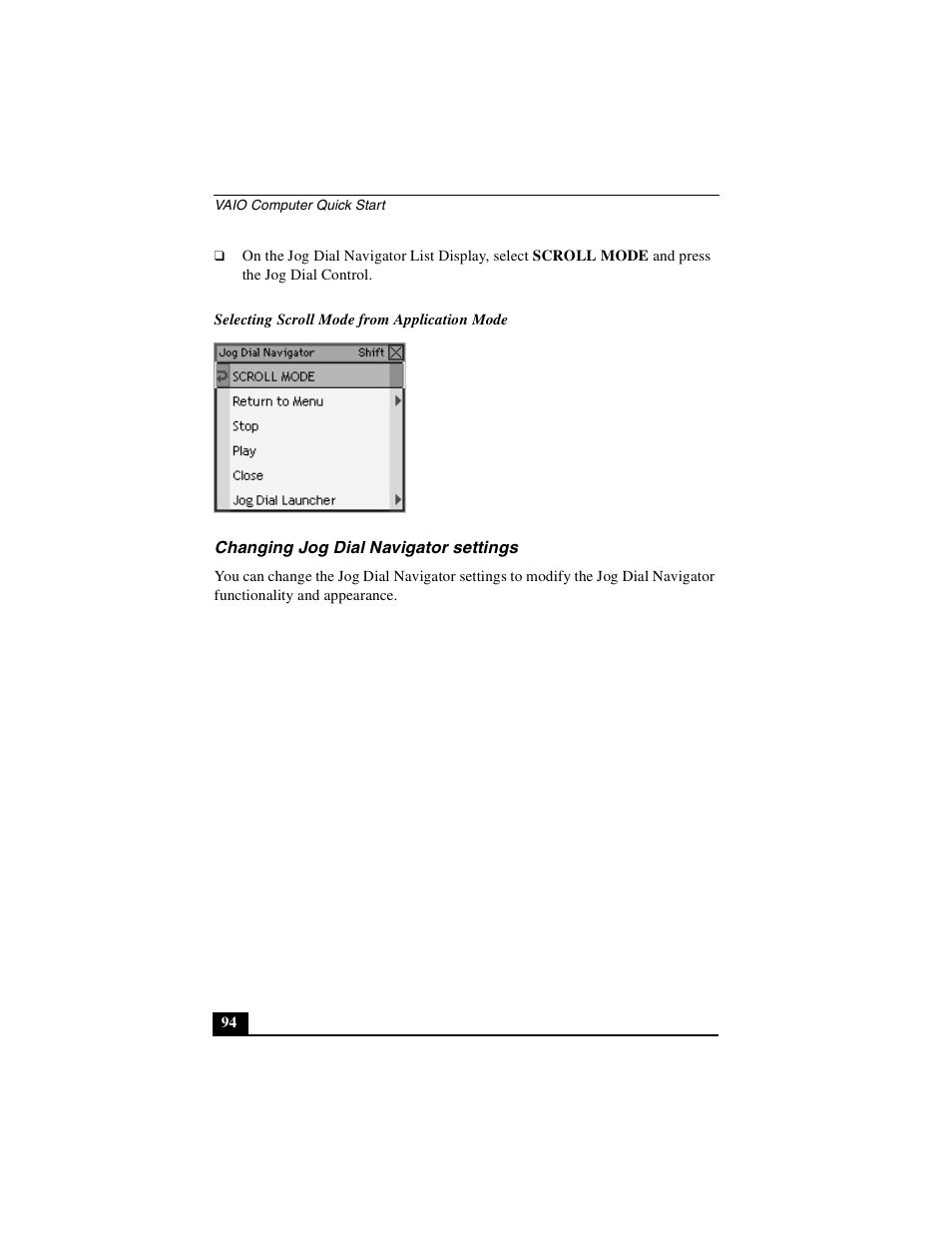 Changing jog dial navigator settings | Sony PCG-GRS100 User Manual | Page 94 / 208