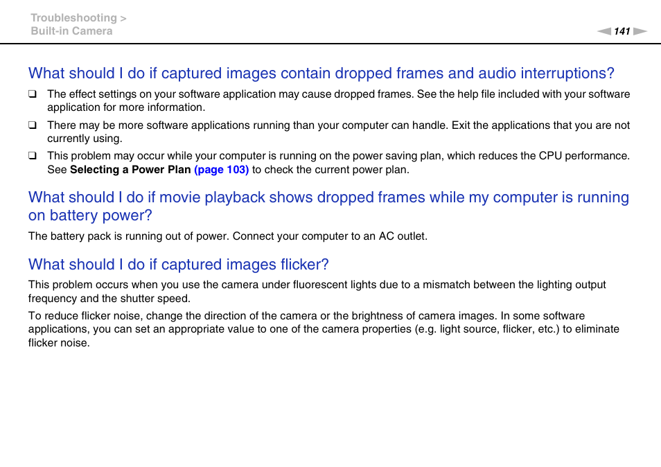What should i do if captured images flicker | Sony VPCF237FX User Manual | Page 141 / 176