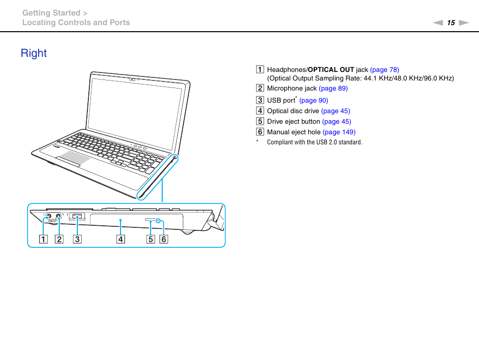 Right | Sony VPCF237FX User Manual | Page 15 / 176