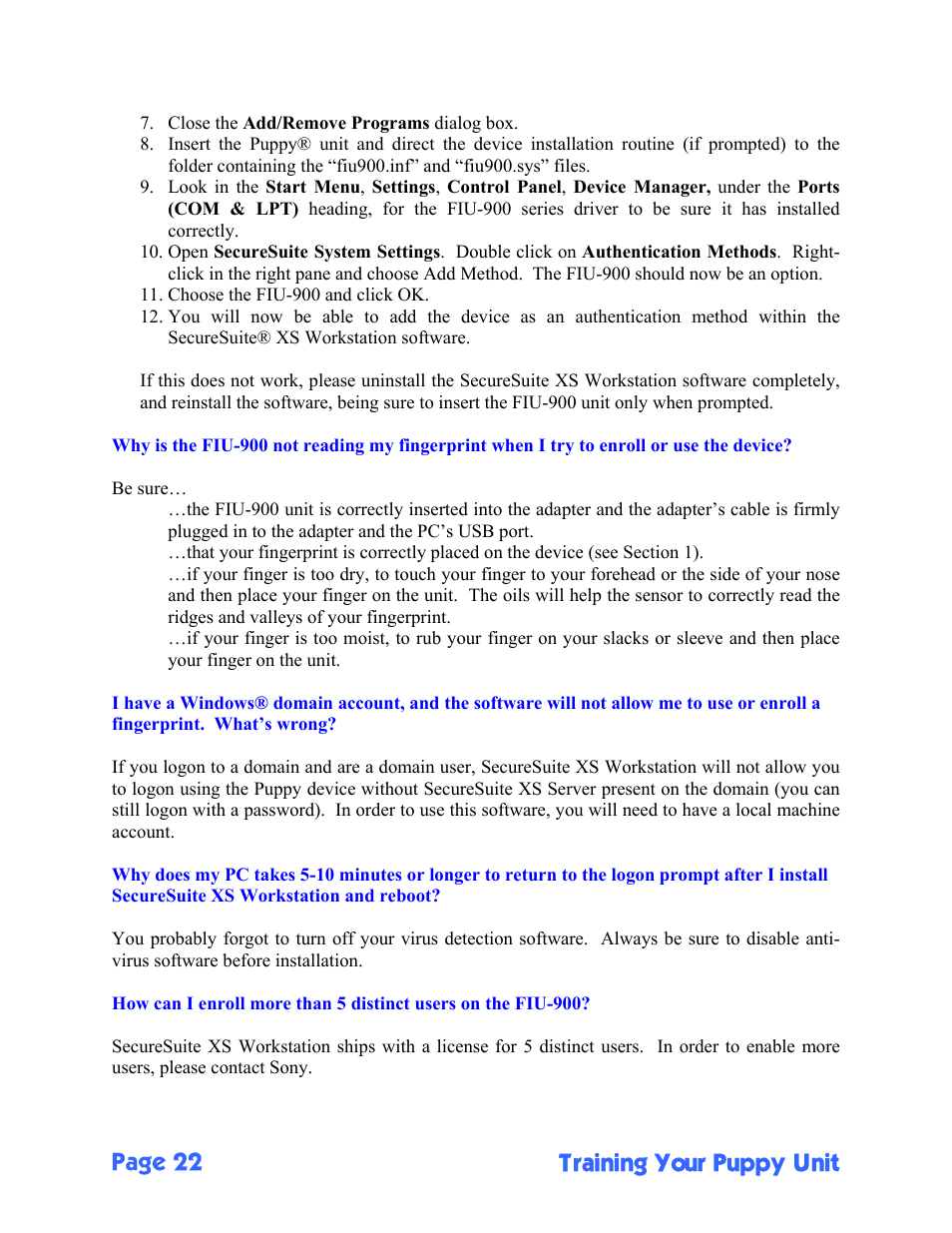Page 22 training your puppy unit | Sony FIU-900 User Manual | Page 22 / 25