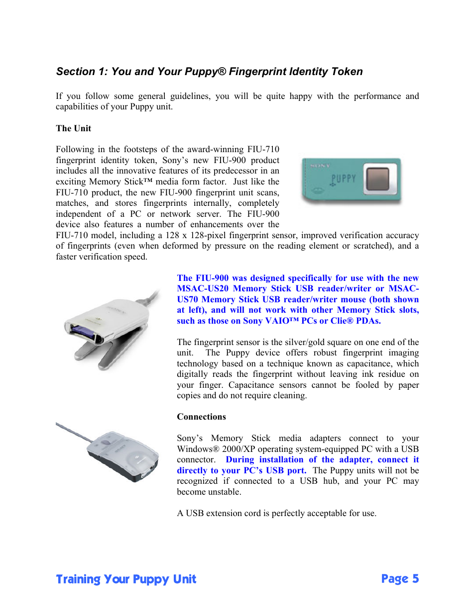 Training your puppy unit page 5 | Sony FIU-900 User Manual | Page 5 / 25