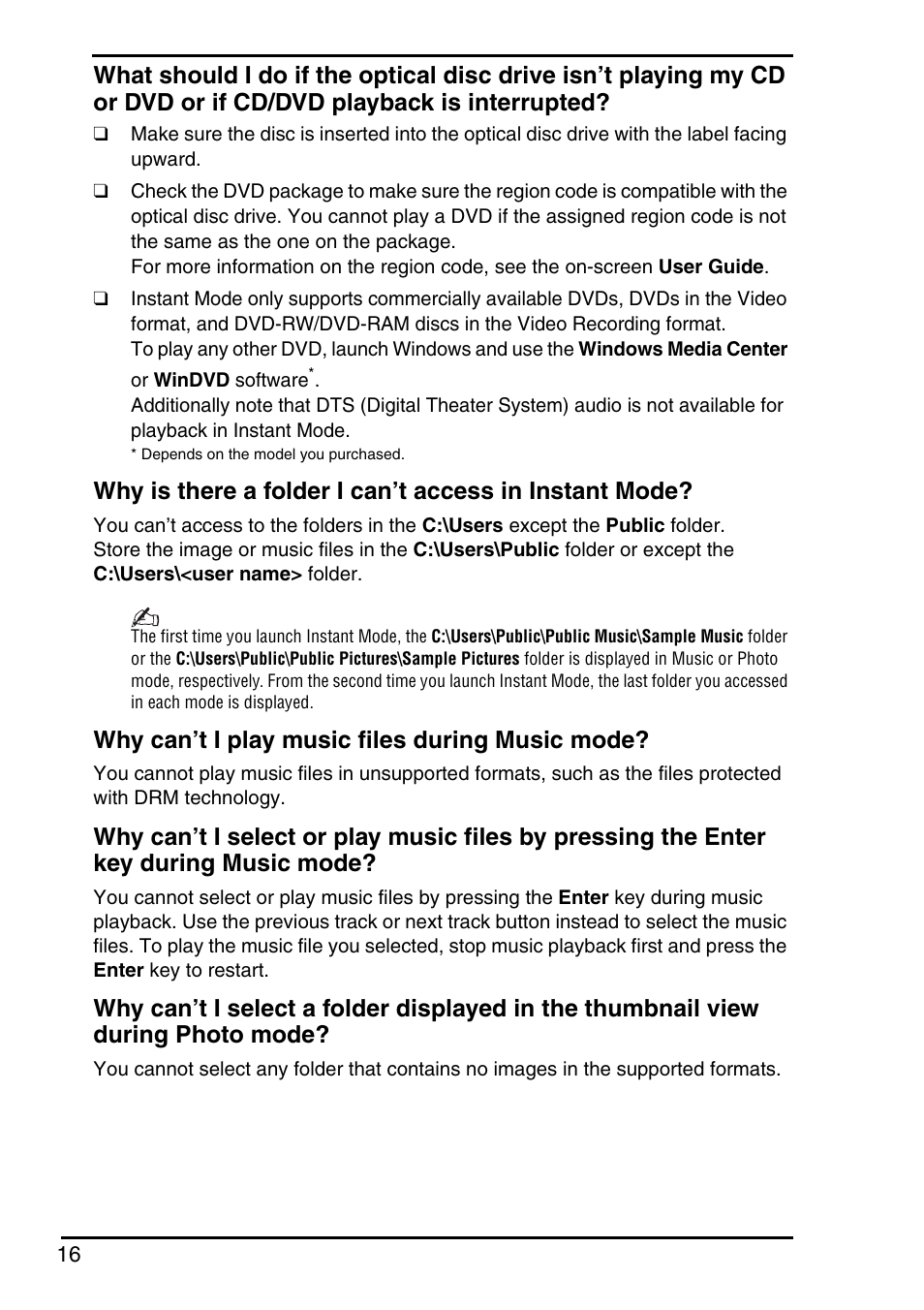 Why can’t i play music files during music mode | Sony VGN-FZ250E User Manual | Page 18 / 68