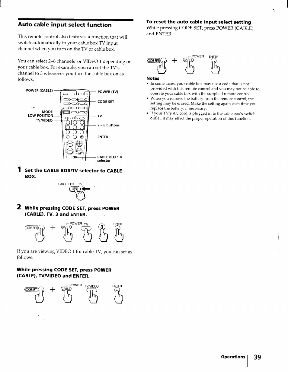 Auto cable input select function, To reset the auto cable input select setting, Set the cable box/tv selector to cable box | Sony KV-32XBR45 User Manual | Page 39 / 44