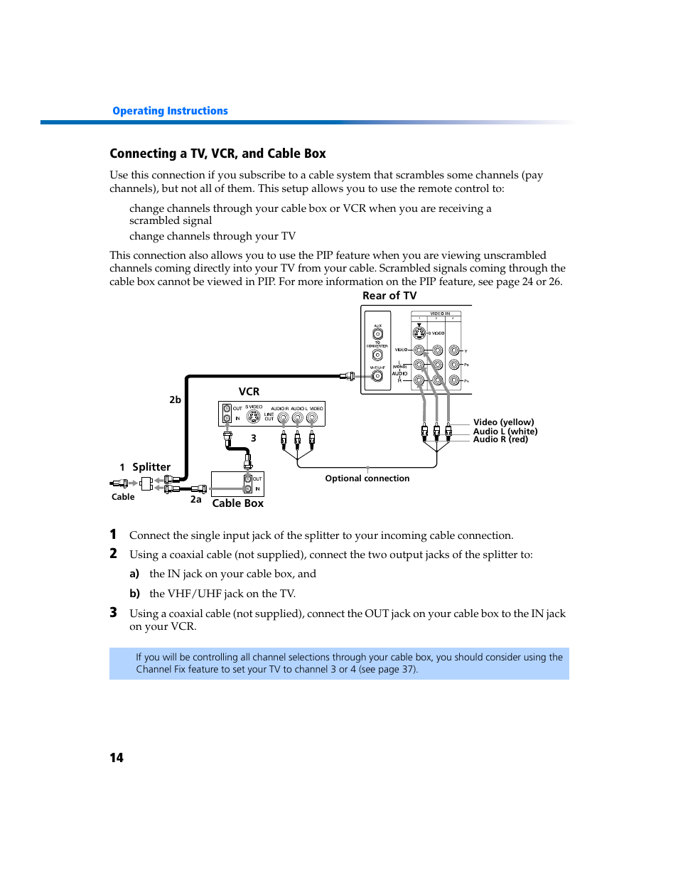 Connecting a tv, vcr, and cable box | Sony KV-27FV300 User Manual | Page 21 / 66