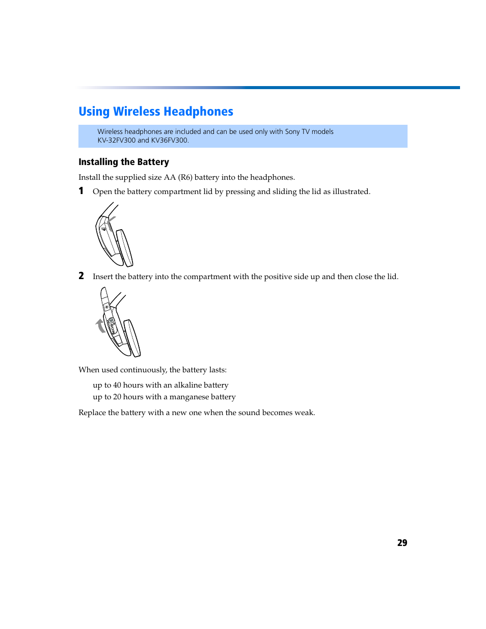 Using wireless headphones | Sony KV-27FV300 User Manual | Page 36 / 66