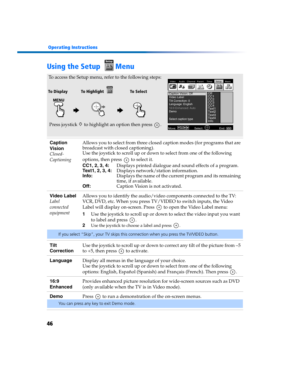 Using the setup menu | Sony KV-27FV300 User Manual | Page 53 / 66