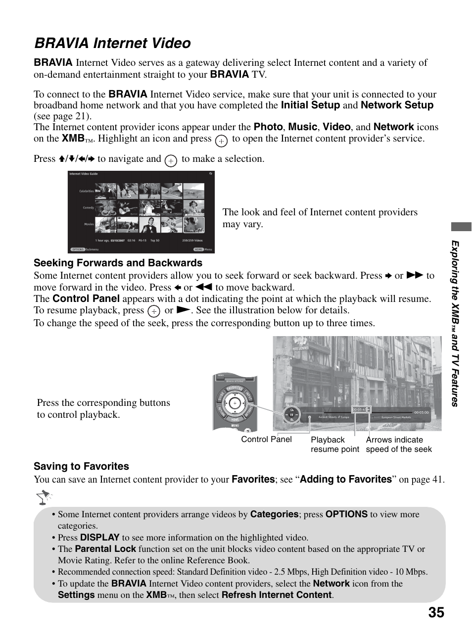 Bravia internet video, Ge 35, 35 bravia internet video | Sony KDL-46XBR10 User Manual | Page 35 / 56