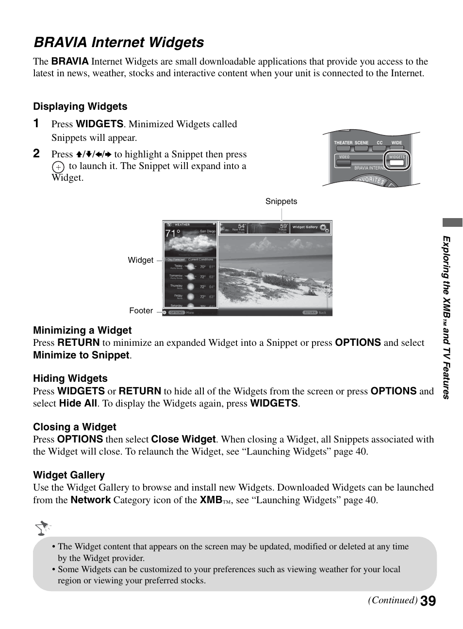 Bravia internet widgets, 39 bravia internet widgets | Sony KDL-46XBR10 User Manual | Page 39 / 56