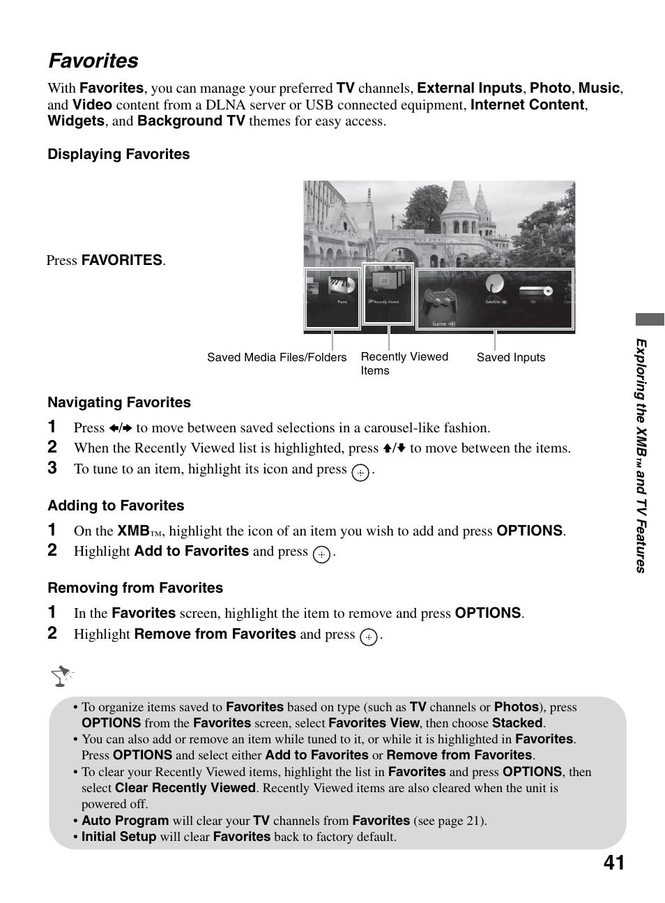 Favorites, 41 favorites | Sony KDL-46XBR10 User Manual | Page 41 / 56
