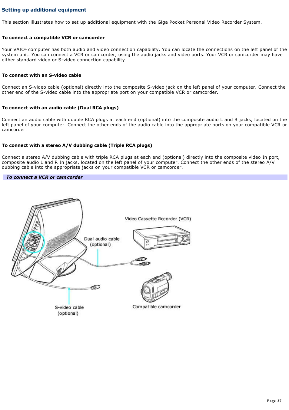 Setting up additional equipment | Sony PCV-V200G User Manual | Page 37 / 131