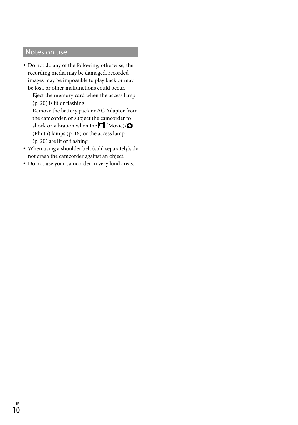 Sony DCR-SX83 User Manual | Page 10 / 124