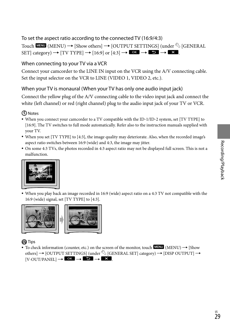 When connecting to your tv via a vcr | Sony DCR-SX83 User Manual | Page 29 / 124