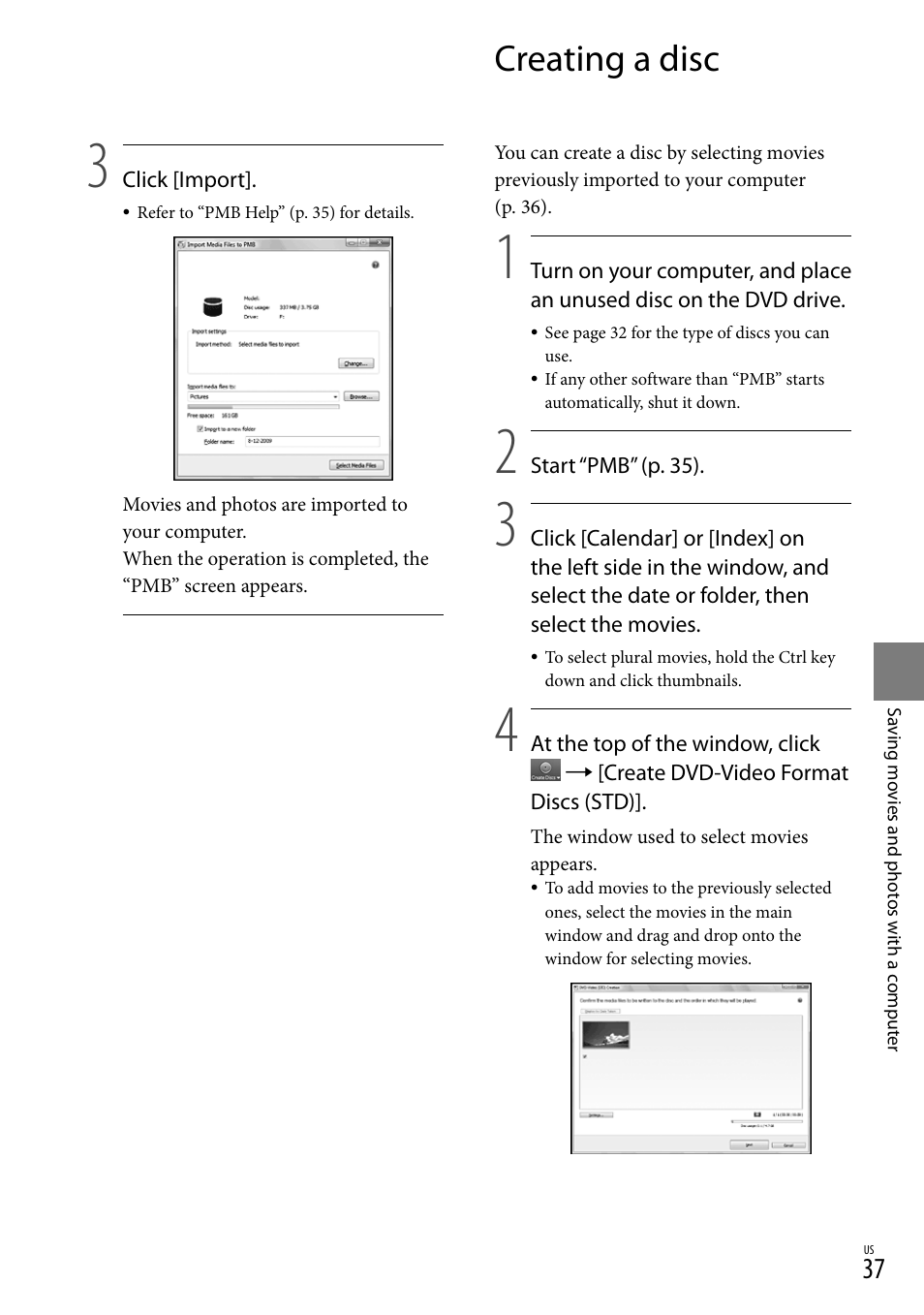 Creating a disc | Sony DCR-SX83 User Manual | Page 37 / 124