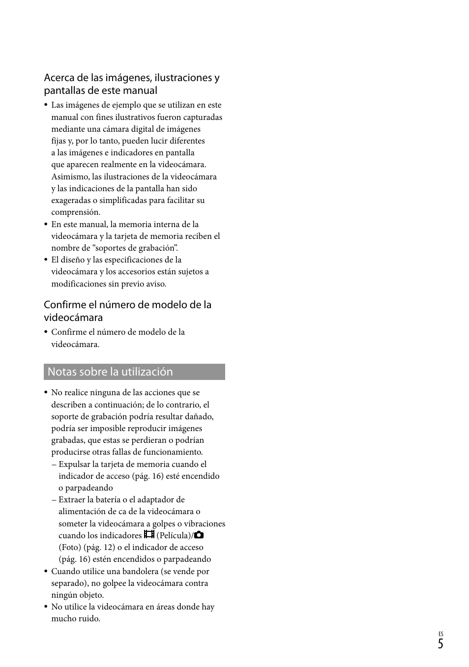 Notas sobre la utilización, Confirme el número de modelo de la videocámara | Sony DCR-SX83 User Manual | Page 67 / 124