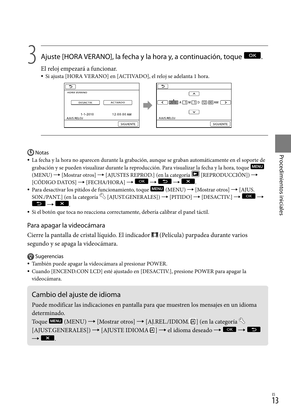 Cambio del ajuste de idioma | Sony DCR-SX83 User Manual | Page 75 / 124