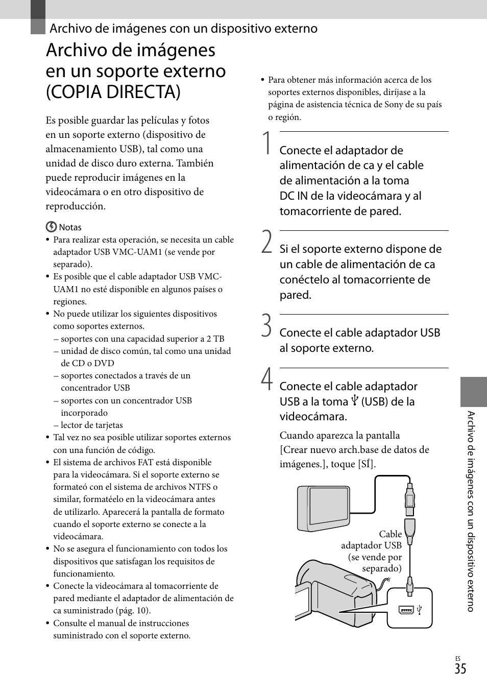 Archivo de imágenes con un dispositivo externo | Sony DCR-SX83 User Manual | Page 97 / 124
