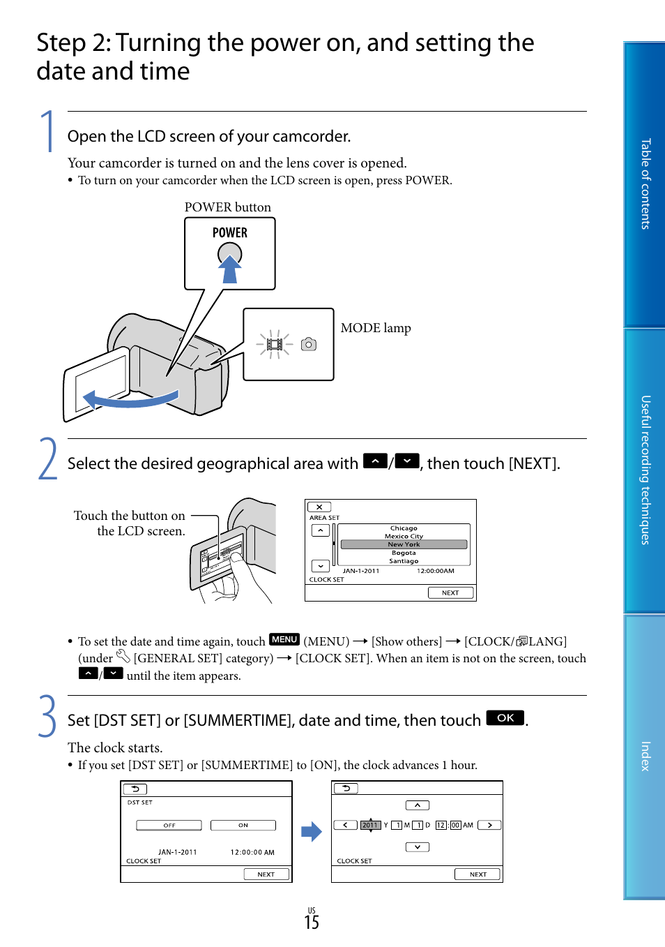 15), t | Sony DCR-SX85 User Manual | Page 15 / 98
