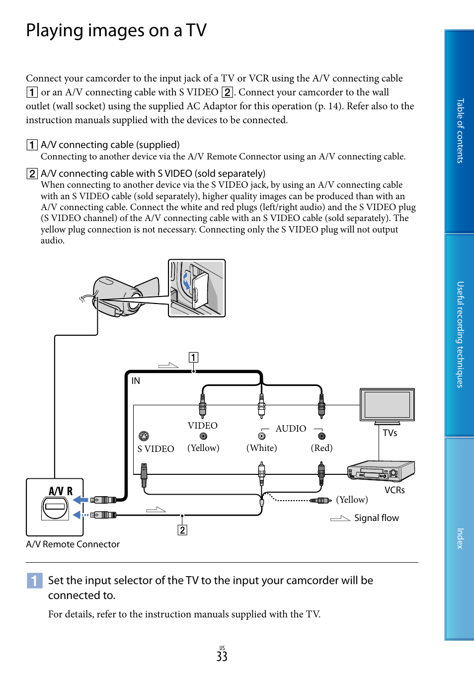 Playing images on a tv | Sony DCR-SX85 User Manual | Page 33 / 98