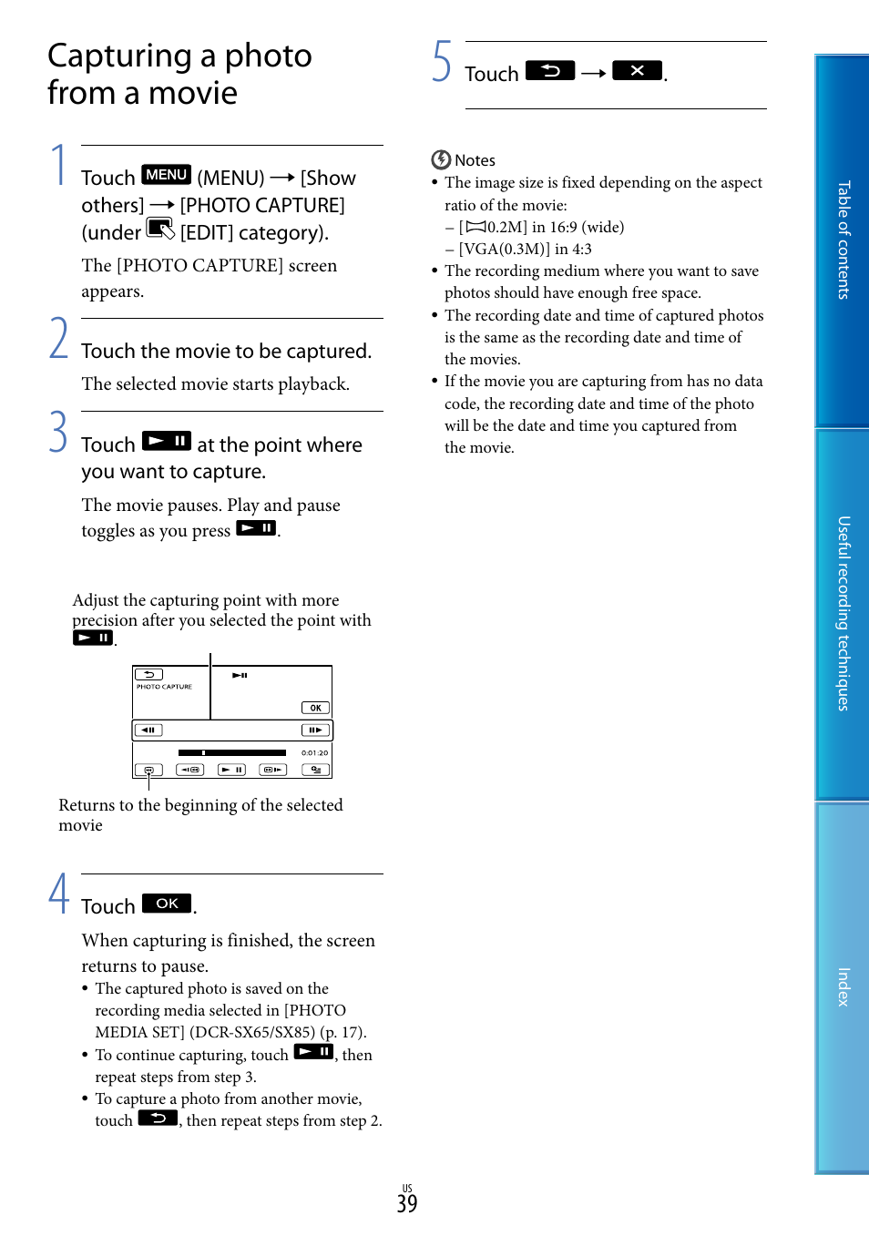 Capturing a photo from a movie | Sony DCR-SX85 User Manual | Page 39 / 98