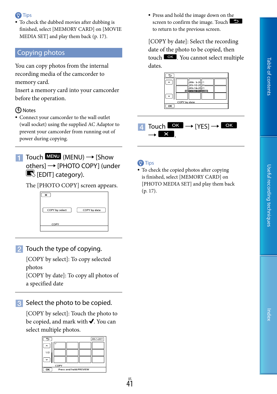 Copying photos | Sony DCR-SX85 User Manual | Page 41 / 98