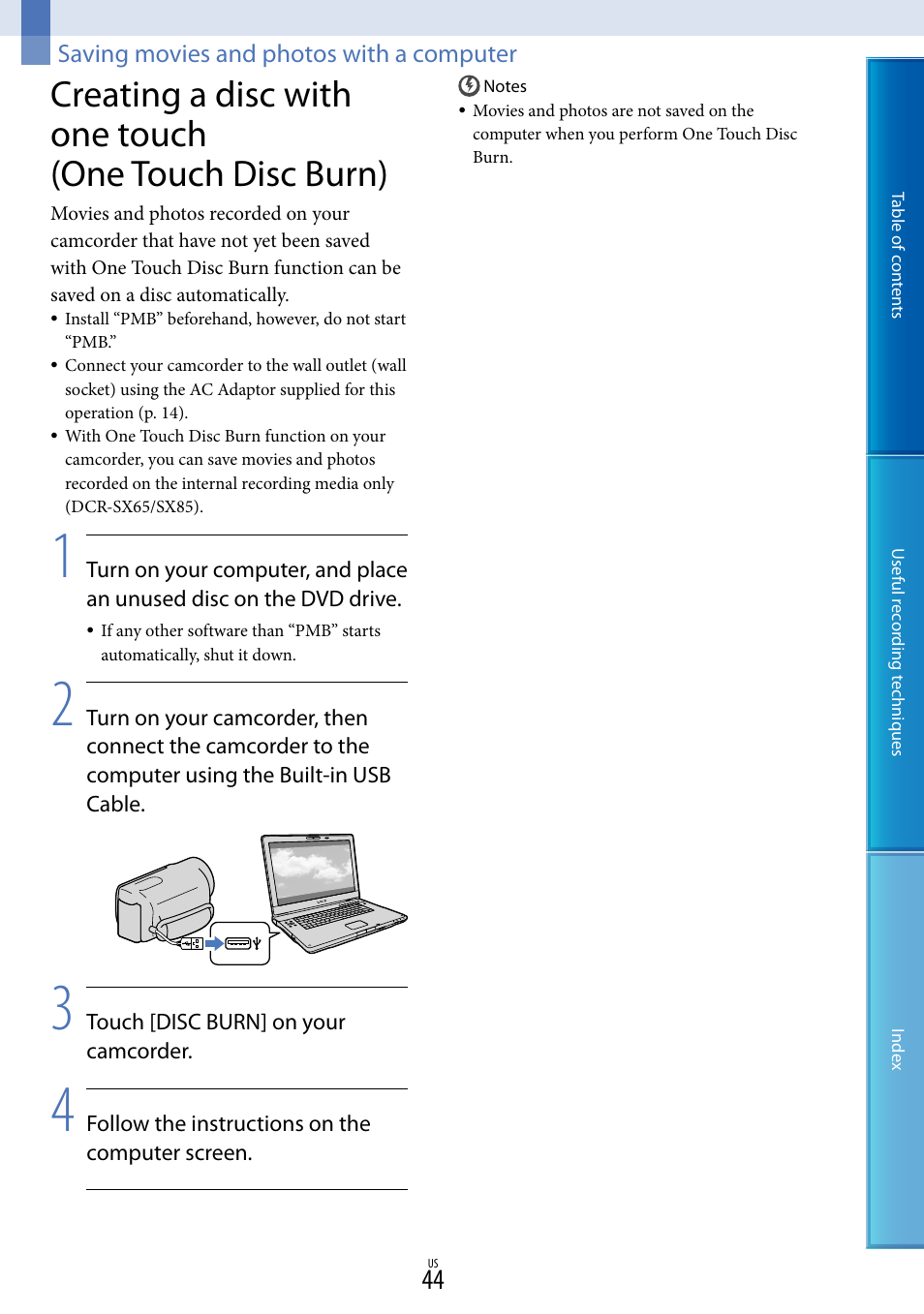 Saving movies and photos with a computer | Sony DCR-SX85 User Manual | Page 44 / 98