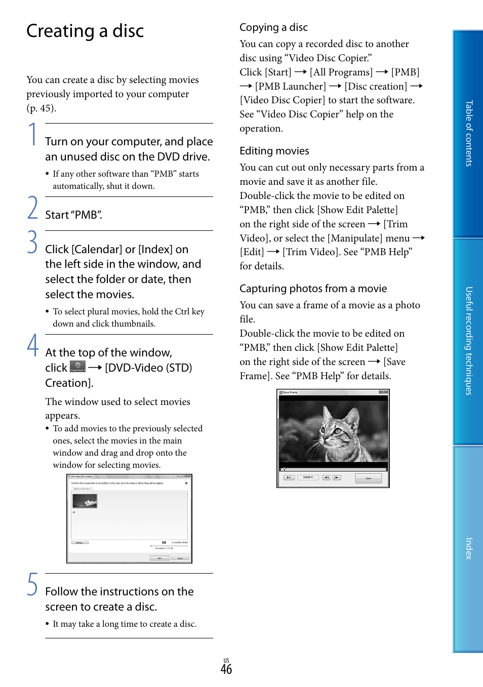 Creating a disc | Sony DCR-SX85 User Manual | Page 46 / 98