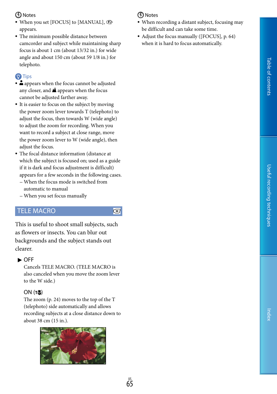 O(65), Tele macro | Sony DCR-SX85 User Manual | Page 65 / 98