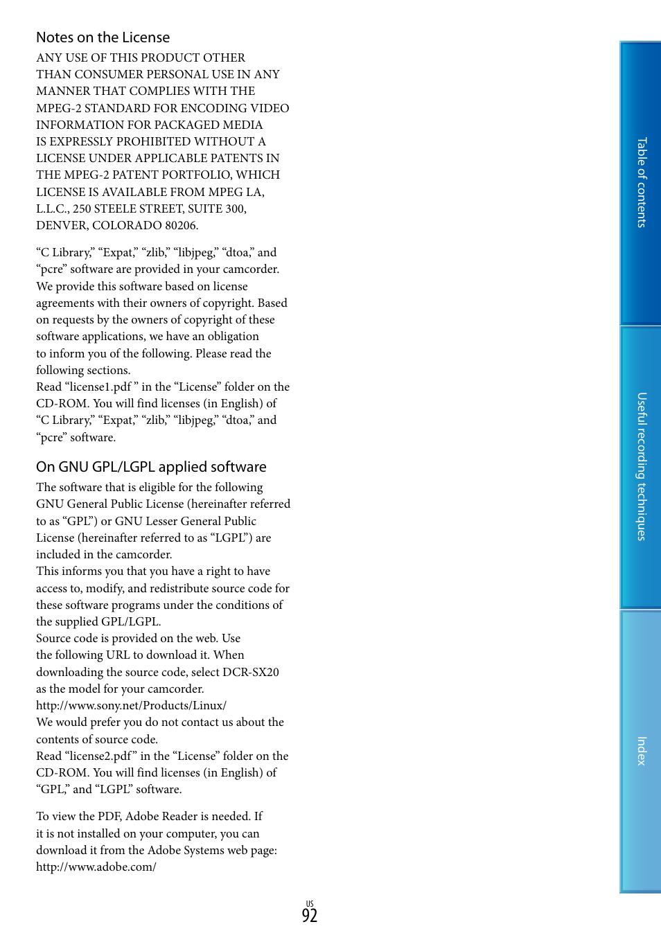 On gnu gpl/lgpl applied software | Sony DCR-SX85 User Manual | Page 92 / 98