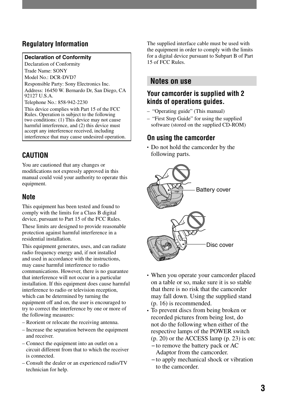 Sony DCR-DVD7 User Manual | Page 3 / 112