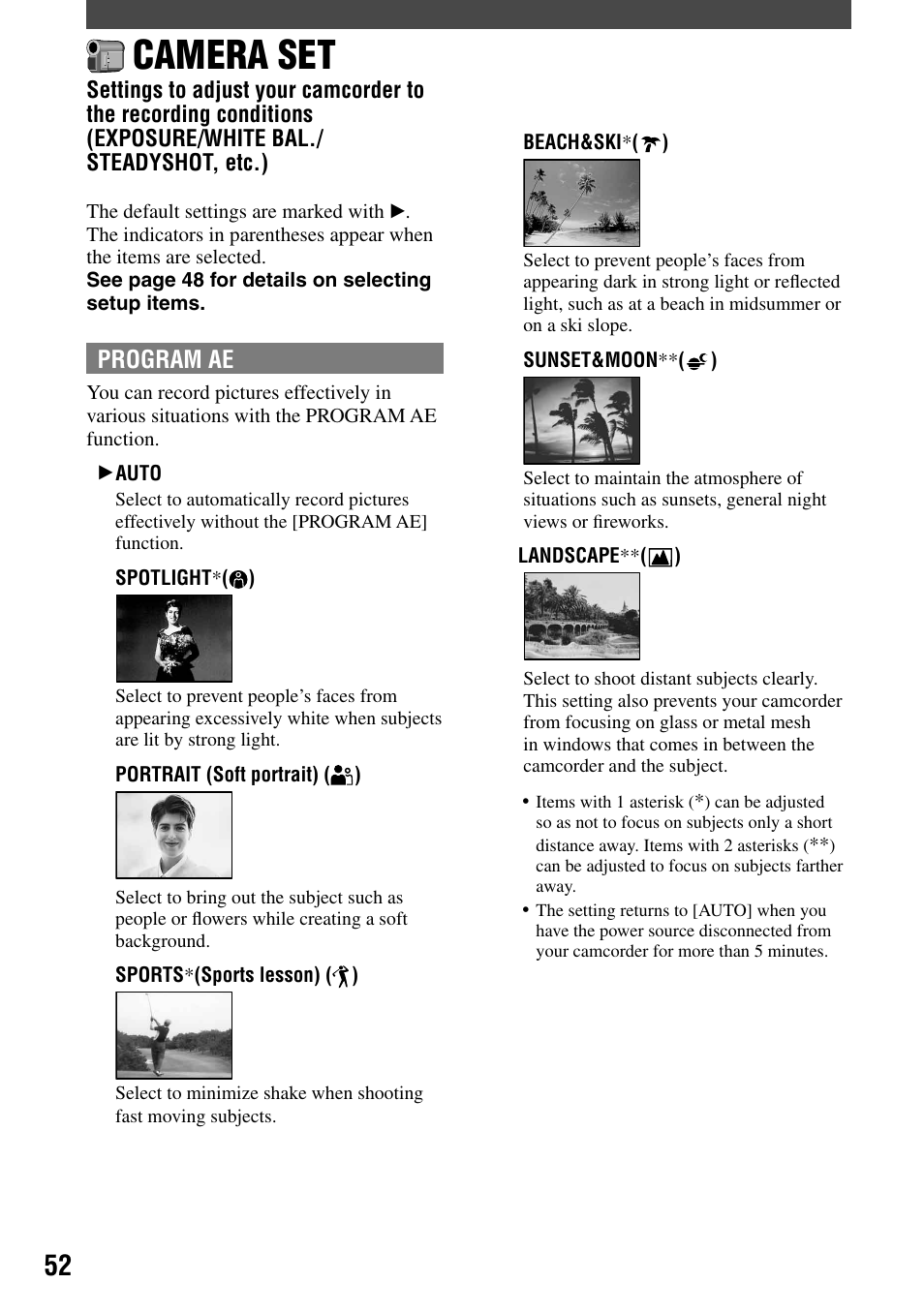 Camera set | Sony DCR-DVD7 User Manual | Page 52 / 112