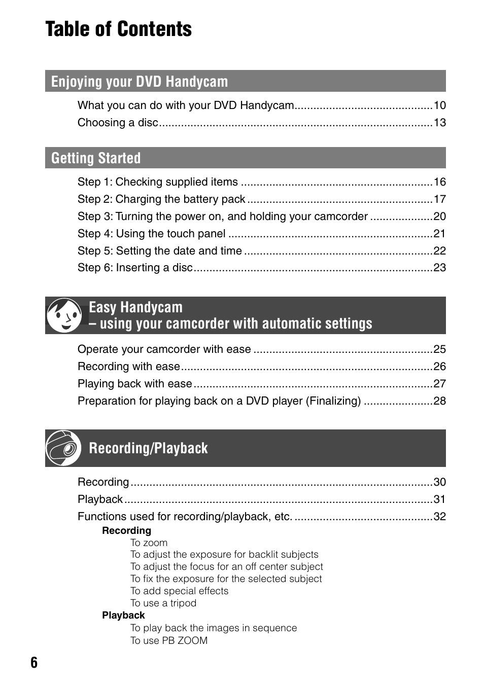Sony DCR-DVD7 User Manual | Page 6 / 112