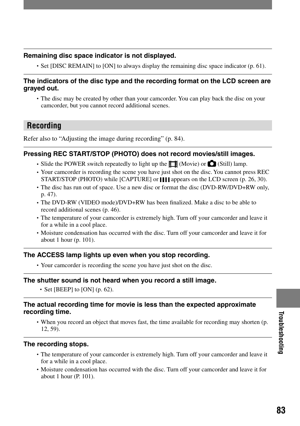Recording | Sony DCR-DVD7 User Manual | Page 83 / 112