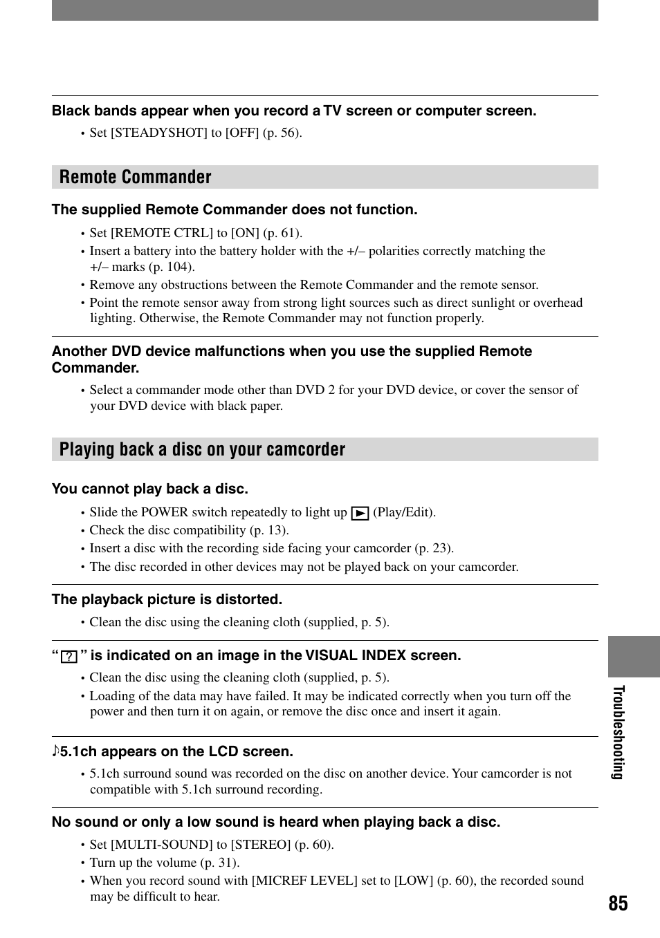 Remote commander, Playing back a disc on your camcorder | Sony DCR-DVD7 User Manual | Page 85 / 112