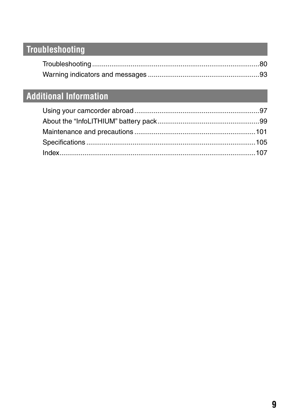 Sony DCR-DVD7 User Manual | Page 9 / 112