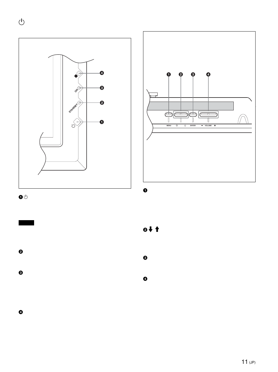 スタンバイ）スイッチ／インジ ケーター部, コントロールボタン部（上面, 1（スタンバイ）スイッチ／インジ ケーター部 | Sony PFM-42X1S User Manual | Page 11 / 376