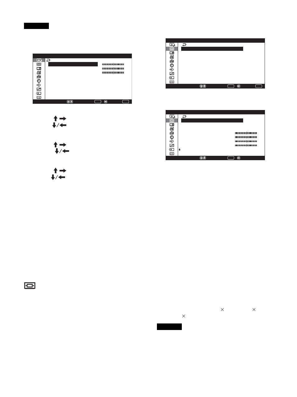 Menu commande écran, Lorsque la fonction menu est réglée sur « retour | Sony PFM-42X1S User Manual | Page 128 / 376