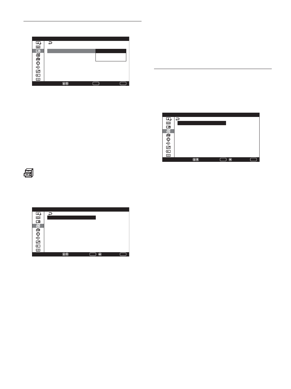 Menü benutzerdef. einstell, Menü aktives bild, Menü bildschirmschoner | Sony PFM-42X1S User Manual | Page 184 / 376
