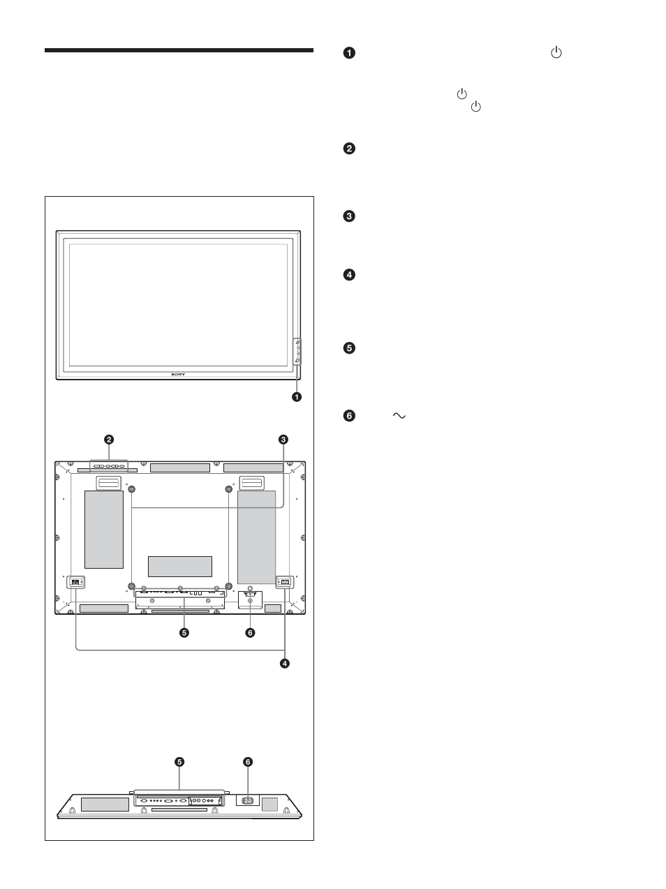 Ubicación y función de componentes y controles, Parte frontal / parte posterior / parte inferior | Sony PFM-42X1S User Manual | Page 223 / 376