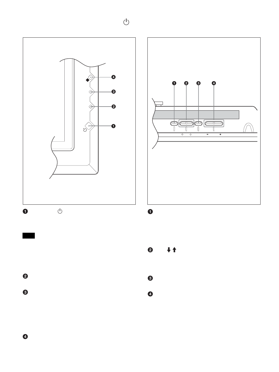 Sezione interruttore / indicatore (attesa), Sezione tasti di controllo (parte superiore), Sezione interruttore / indicatore 1 (attesa) | Sony PFM-42X1S User Manual | Page 276 / 376
