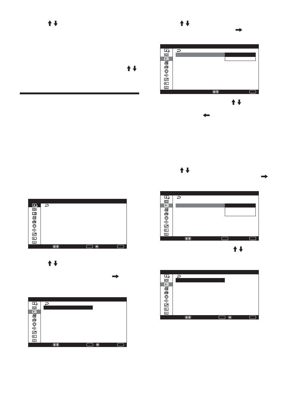Visualizzazione di due immagini contemporaneamente, Attivazione di un’immagine, Selezionare “attiv.” utilizzando m/m | Sony PFM-42X1S User Manual | Page 307 / 376