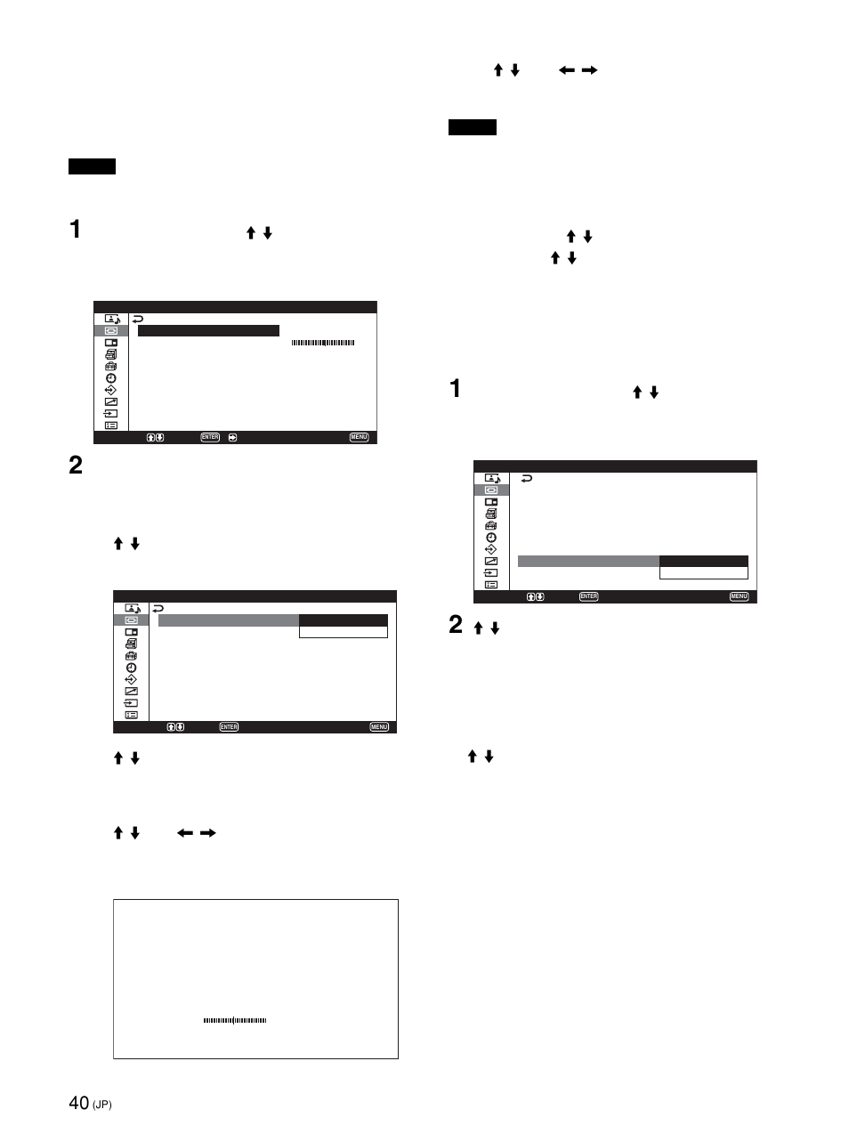 ドット位相を調整する, 設定した画面モード調整メニューの調 整値を出荷時の設定値に戻す | Sony PFM-42X1S User Manual | Page 40 / 376