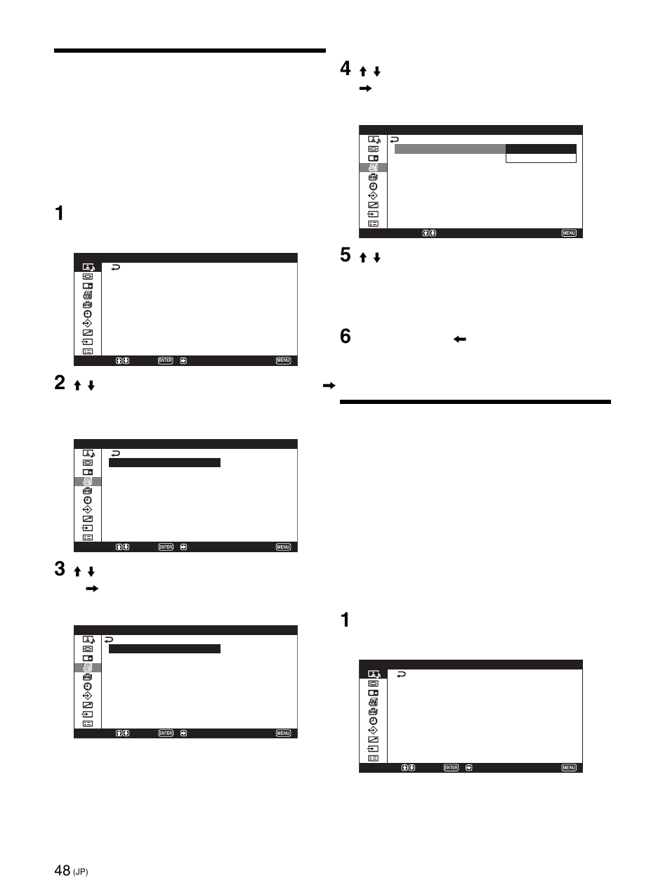 カラーマトリクスを調整する, 電源のオン/オフを自動的に制御する（タイマー機能, スリープ機能 | カラーマトリクスを調整 する, 電源のオン/オフを自動的に 制御する（タイマー機能 | Sony PFM-42X1S User Manual | Page 48 / 376