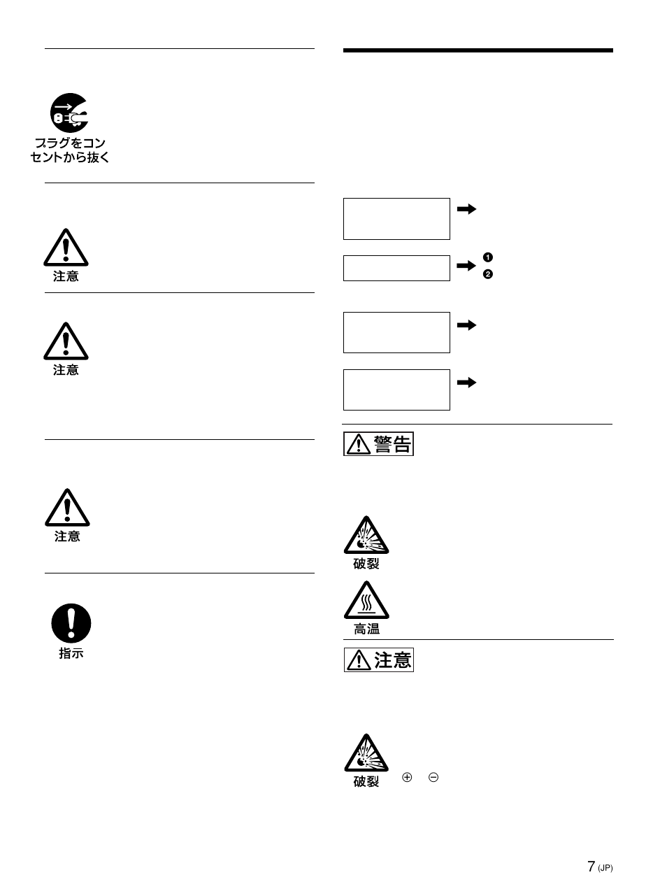 電池についての安全上の ご注意, 万一、異常が起きたら | Sony PFM-42X1S User Manual | Page 7 / 376