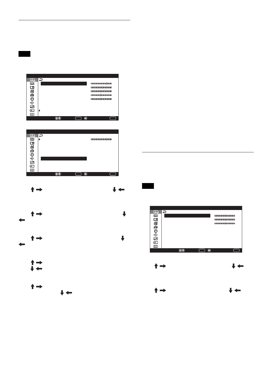 Adjust picture menu, Adjust sound menu, Color temp. changes the color temperature | Sony PFM-42X1S User Manual | Page 75 / 376