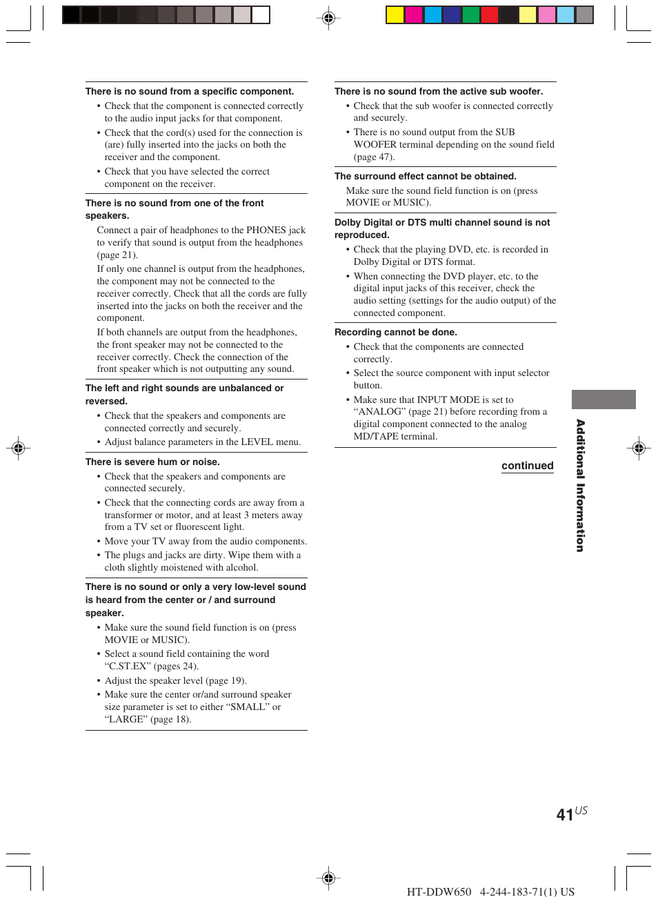 Sony HT-DDW650 User Manual | Page 41 / 48