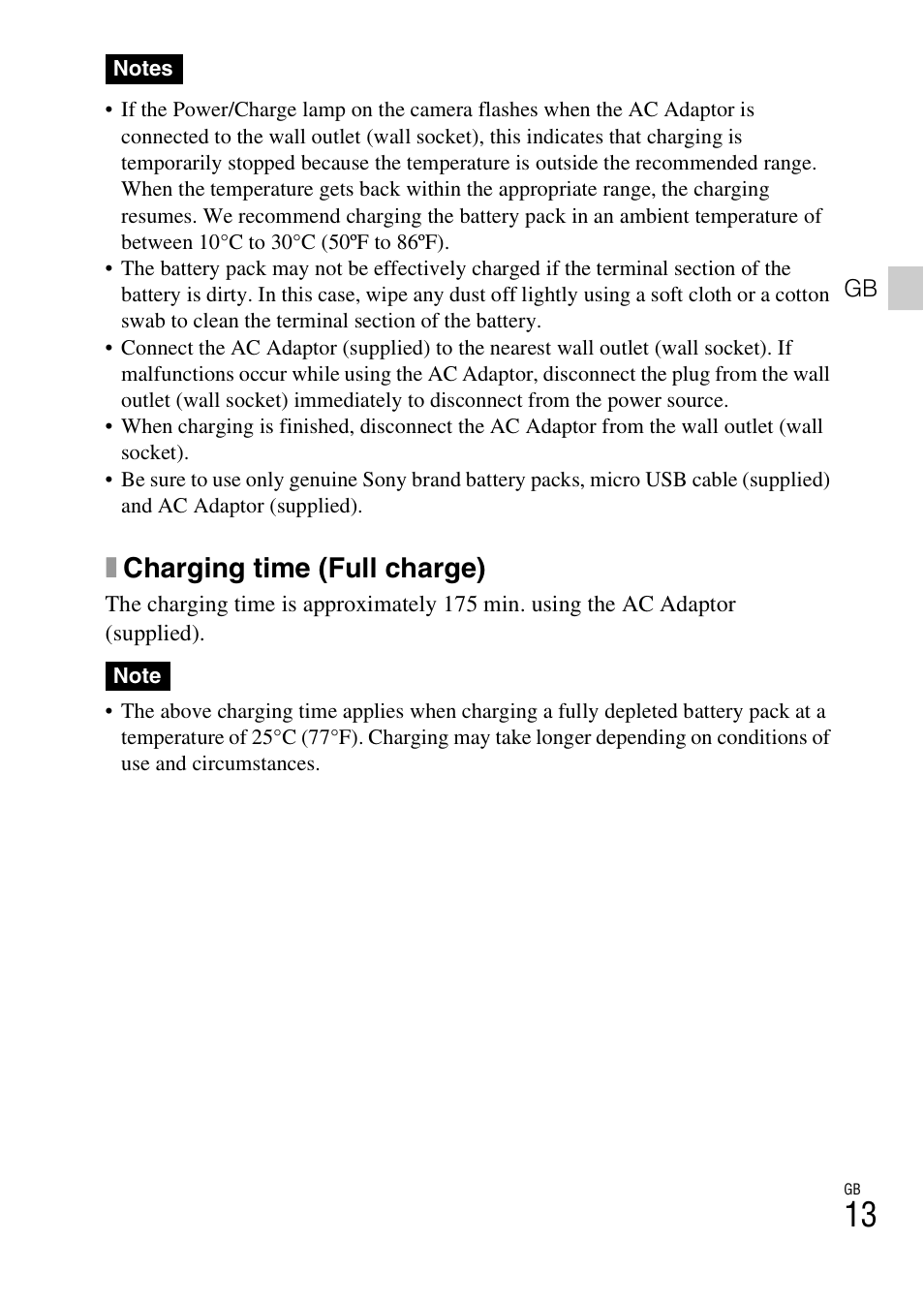 Xcharging time (full charge) | Sony DSC-HX30V User Manual | Page 13 / 68