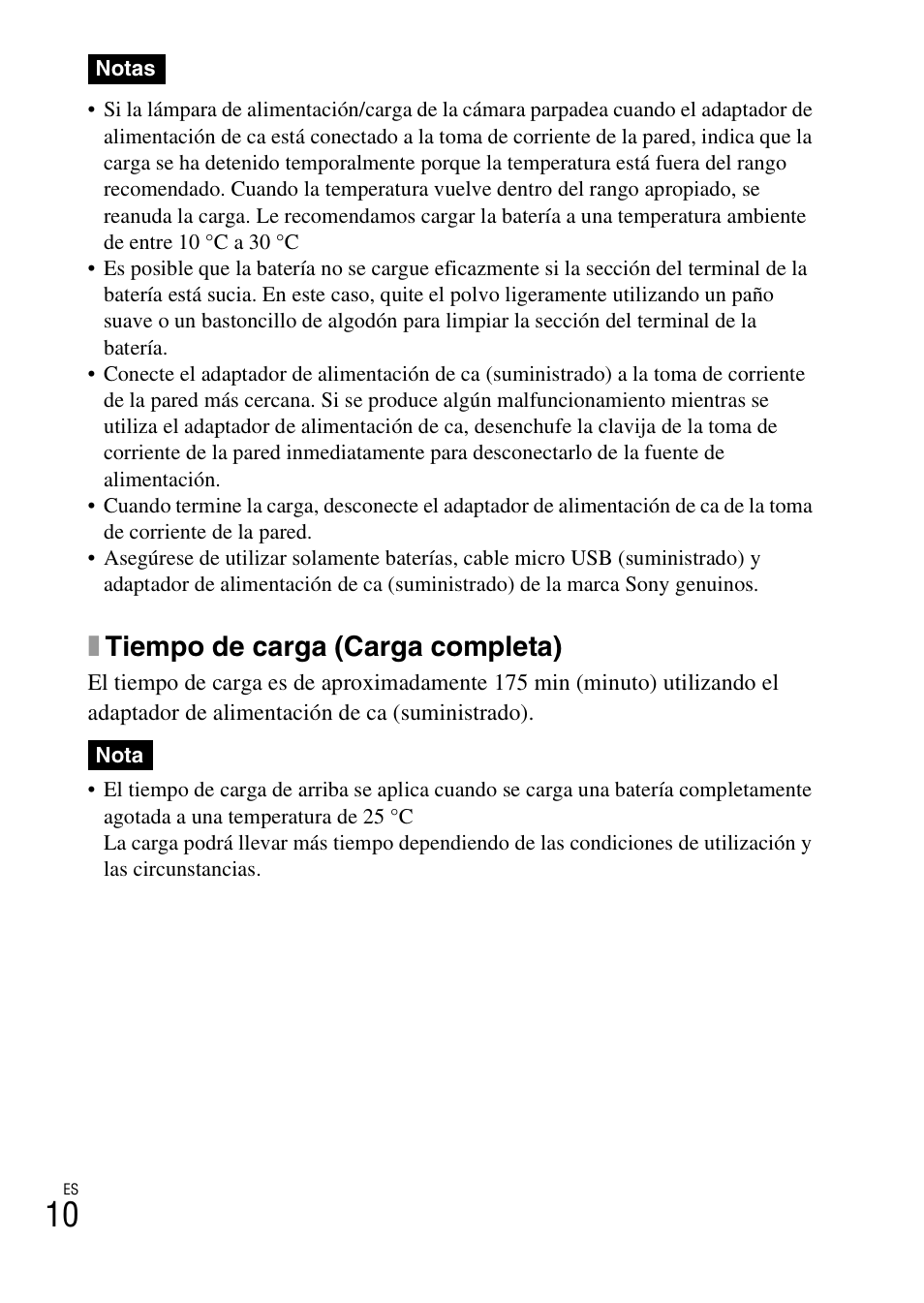 Xtiempo de carga (carga completa) | Sony DSC-HX30V User Manual | Page 42 / 68
