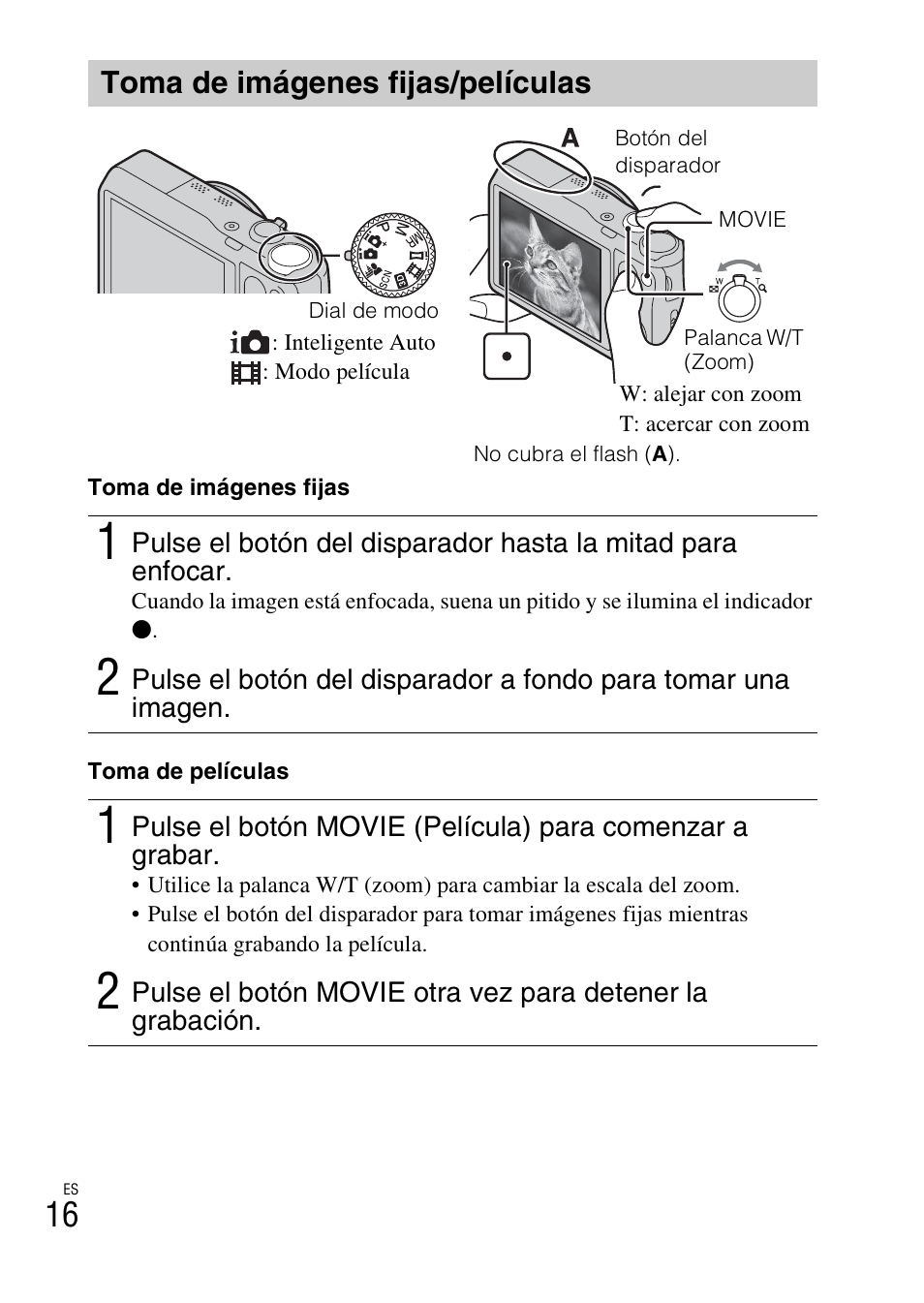 Toma de imágenes fijas/películas | Sony DSC-HX30V User Manual | Page 48 / 68