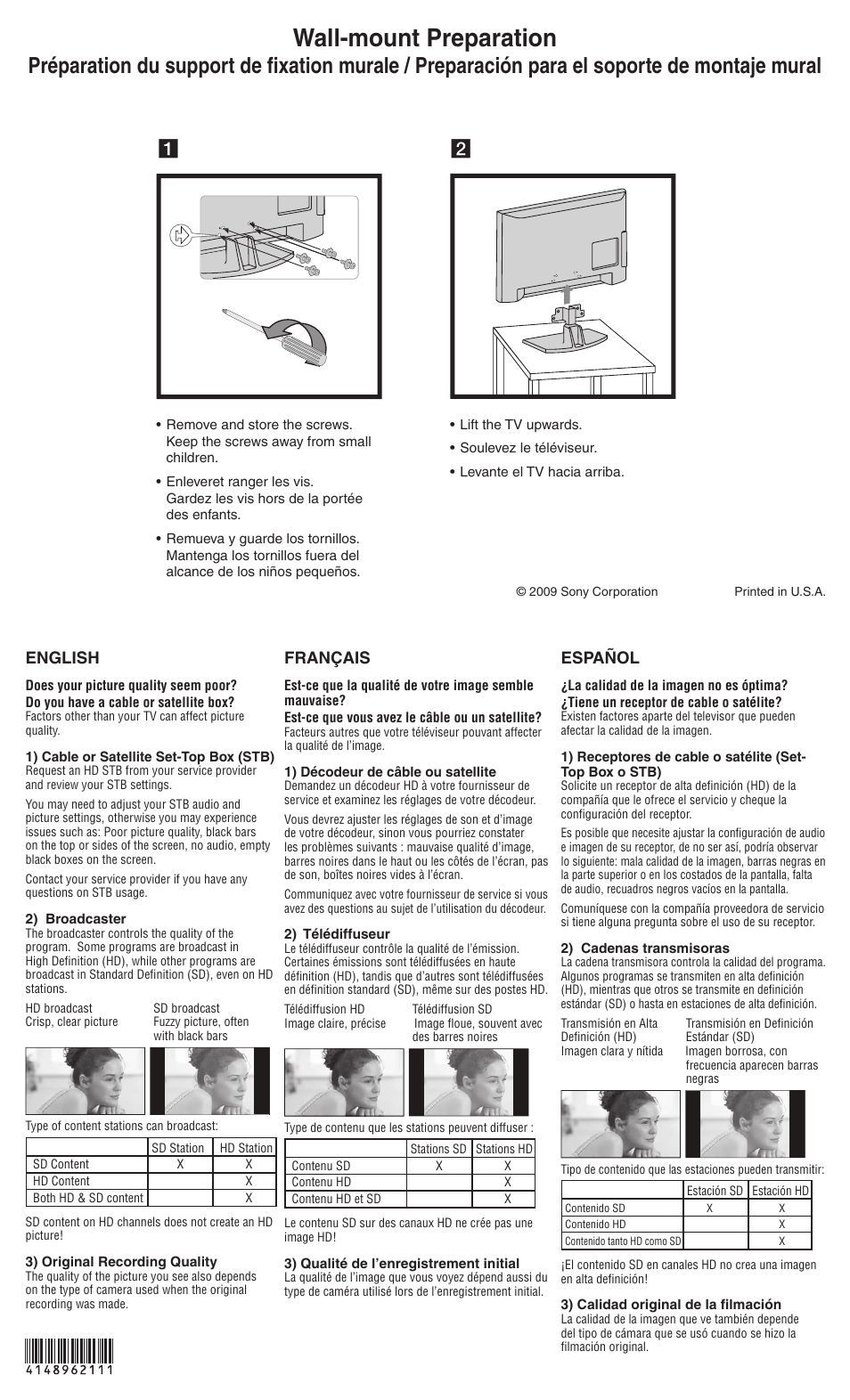 Sony KDL-52Z5100 User Manual | 2 pages
